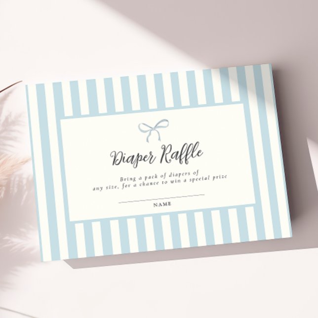 Elegant Blue Bow Baby Shower Diaper RaffCard Tilläggskort (Skapare uppladdad)