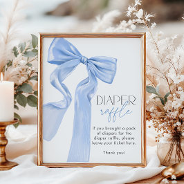 Elegant Blue Bow Baby Shower Diaper Raffle Poster