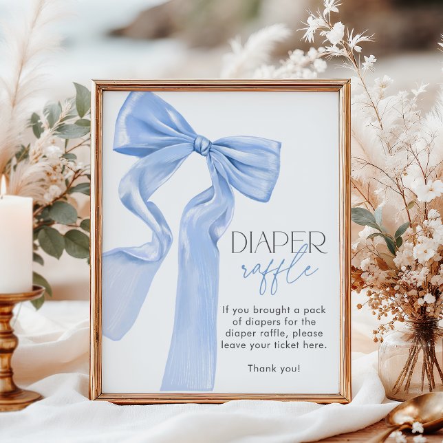 Elegant Blue Bow Baby Shower Diaper Raffle Poster (Skapare uppladdad)