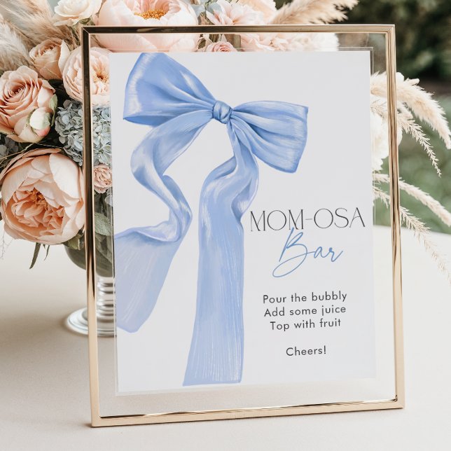 Elegant Blue Bow Baby Shower Momosa Pub Poster (Skapare uppladdad)
