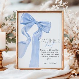 Elegant Blue Bow Baby Shower Nappar Hunt Poster