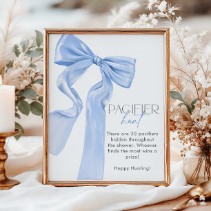 Elegant Blue Bow Baby Shower Nappar Hunt Poster