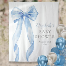 Elegant Blue Bow Baby Shower Photo BackDrop