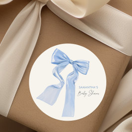Elegant Blue Bow Baby Shower Runt Klistermärke