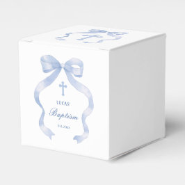 Elegant Blue Bow Baptism Cube Presentaskar