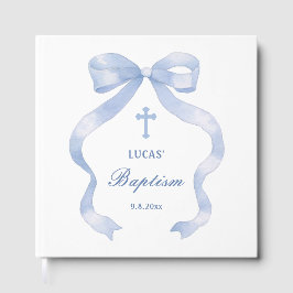 Elegant Blue Bow Baptism Guest Bok