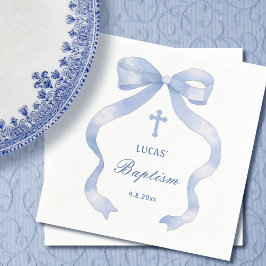 Elegant Blue Bow Baptism Pappersservett