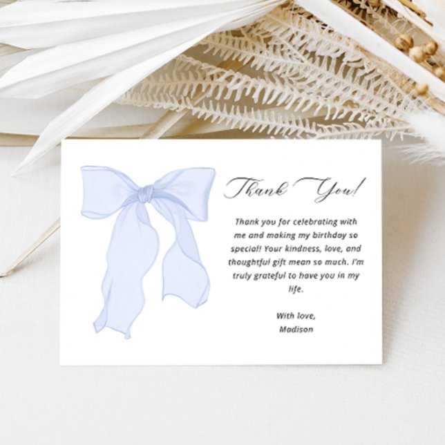 Elegant Blue Bow Birthday Tack Kort (Skapare uppladdad)