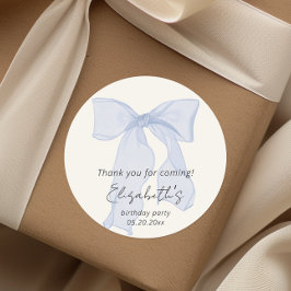 Elegant Blue Bow Birthday Tack Runt Klistermärke