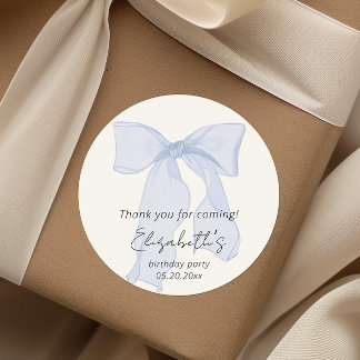 Elegant Blue Bow Birthday Tack Runt Klistermärke