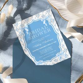 Elegant Blue Bow Blommigt Inbjudningskort för möhi