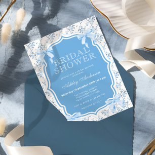 Elegant Blue Bow Blommigt Inbjudningskort för möhi