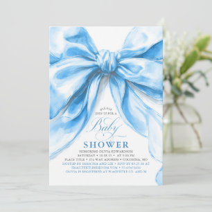 Elegant Blue Bow Boy Baby Shower Inbjudningar