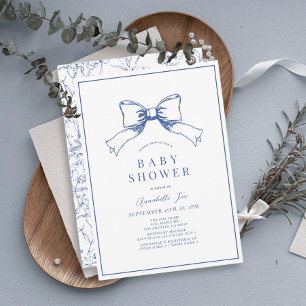 Elegant Blue Bow Boy Baby Shower Inbjudningar