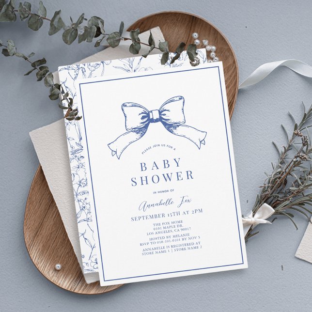 Elegant Blue Bow Boy Baby Shower Inbjudningar (Skapare uppladdad)