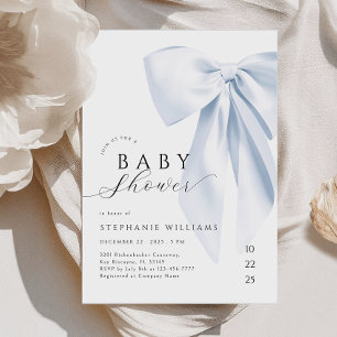 Elegant Blue Bow Boy Baby Shower Inbjudningar