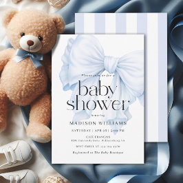 Elegant Blue Bow Boy Baby Shower Inbjudningar