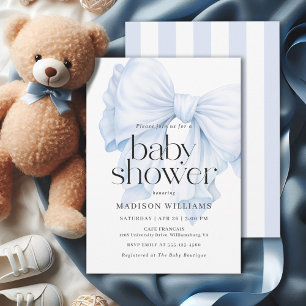 Elegant Blue Bow Boy Baby Shower Inbjudningar