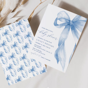 Elegant Blue Bow Boy Baby Shower Inbjudningar
