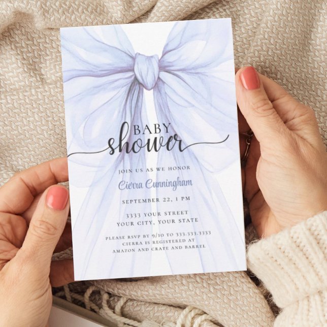 Elegant Blue Bow Boy Baby Shower Invitation Inbjudningar (Skapare uppladdad)