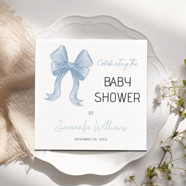 Elegant Blue Bow Boy Baby Shower Pappersservett (Skapare uppladdad)