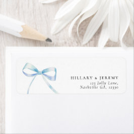 Elegant Blue Bow Boy Baby Shower Returadress Etikett