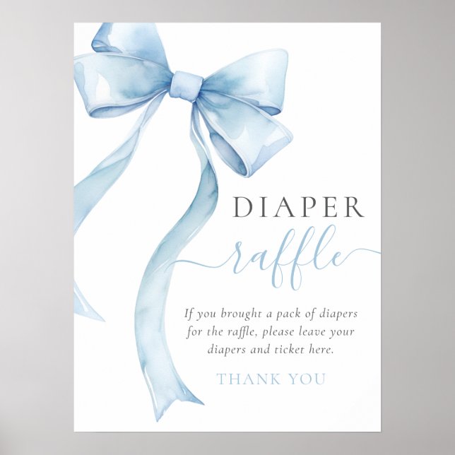 Elegant Blue Bow Boy Shower Raffle Poster (Framsidan)