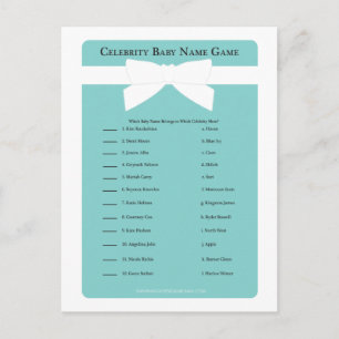 Elegant Blue Bow Celebrity Baby Namn Shower Game Inbjudan Vykort