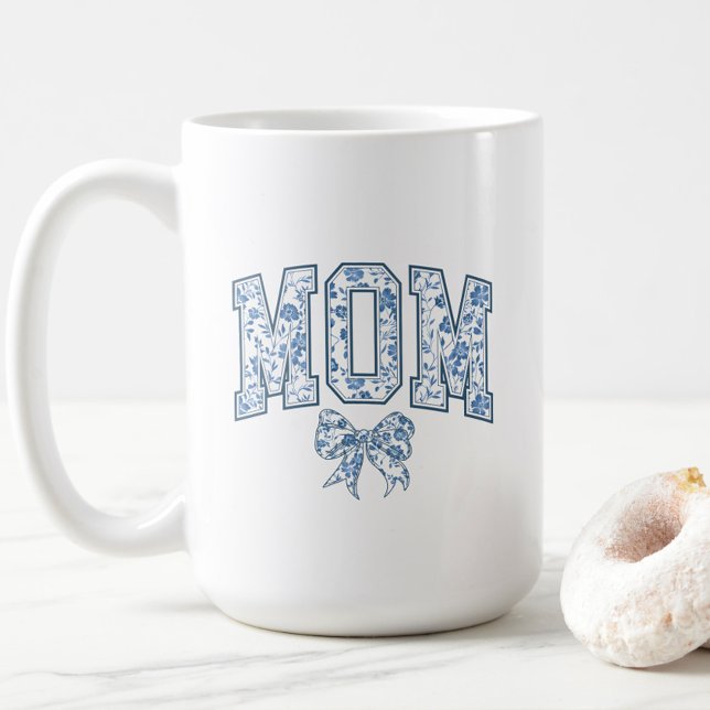 Elegant Blue Bow Chinoiserie Mamma Kaffemugg (Elegant Blue Chinoiserie Mom Mug, Mother's Day Gift, New Mom, Trendy, Mom to Be, Baby Shower Chic)