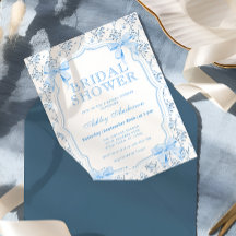 Elegant Blue Bow Coquette Inbjudningskort för möhi
