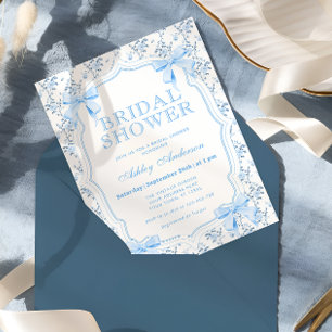 Elegant Blue Bow Coquette Inbjudningskort för möhi