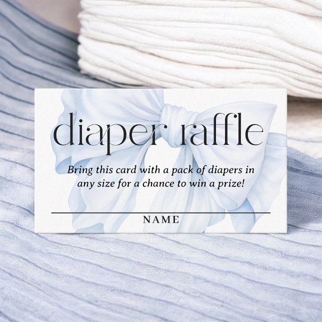 Elegant Blue Bow Diaper Raffle Boy Shower Tilläggskort (Skapare uppladdad)