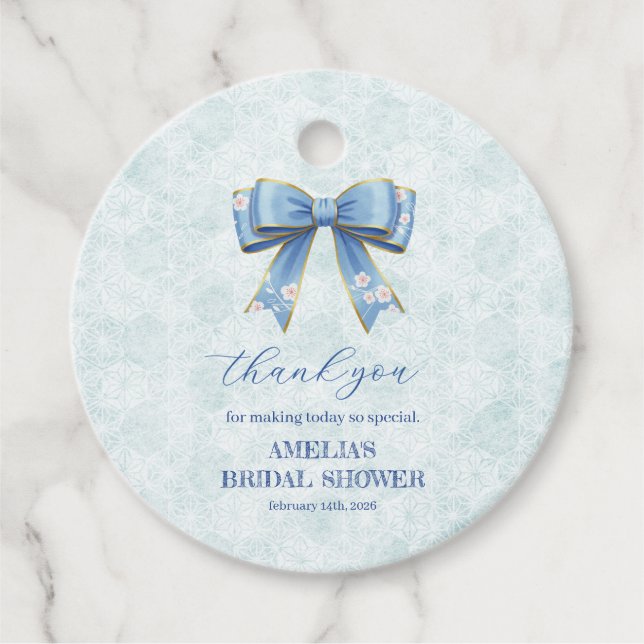 Elegant Blue Bow Engagement Party Invitation Gåvor Etiketter (Framsida)