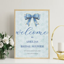 Elegant Blue Bow Engagement Party Invitation