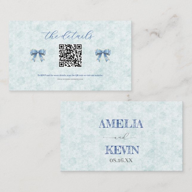Elegant Blue Bow Engagement Party Invitation Placeringskort (Fram/baksida)