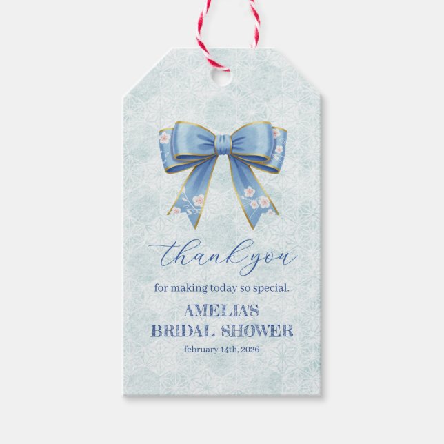 Elegant Blue Bow Engagement Party Invitation Presentetikett (Framsidan)