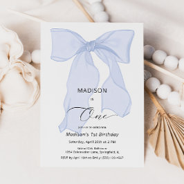 Elegant Blue Bow Första födelsedag Inbjudningar
