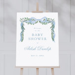 Elegant Blue Bow Greenery Boy Baby Shower Välkomme Poster<br><div class="desc">Elegant Blue Bow Greenery Boy Baby Shower Välkommen Poster. Klicka på knappen Anpassa/redigera med designen verktyg för att anpassa designen med din händelseinformation.</div>