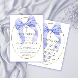 Elegant Blue Bow Guld Boy Dedication Inbjudningar