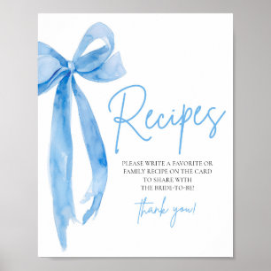 Elegant Blue Bow Hon Gifter sig Recept Sign Poster
