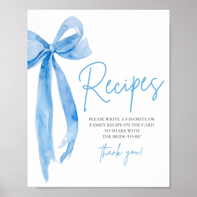 Elegant Blue Bow Hon Gifter sig Recept Sign Poster (Framsidan)