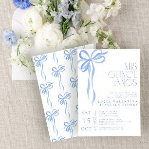 Elegant Blue Bow Mis Quince Años Quinceañera Inbjudningar