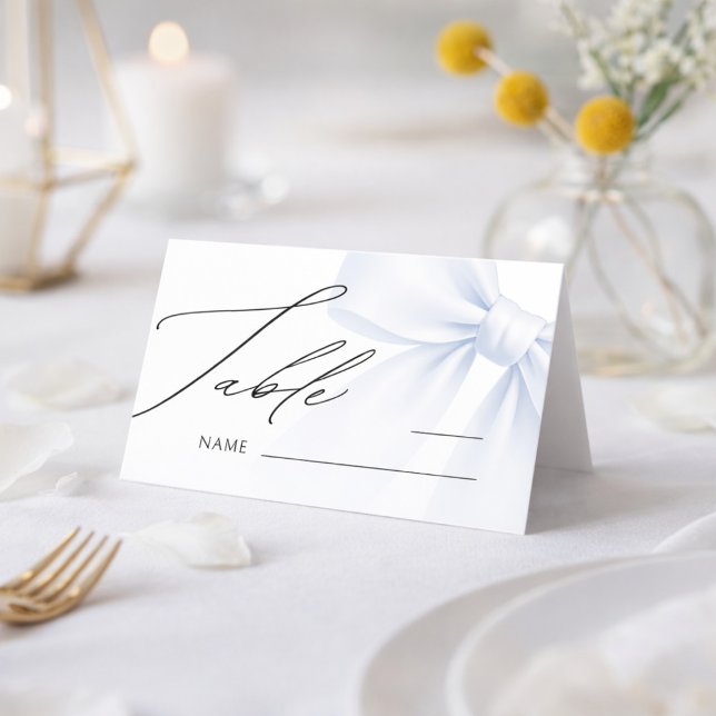 Elegant Blue Bow Modern Wedding Table Number Place Placeringskort (Skapare uppladdad)
