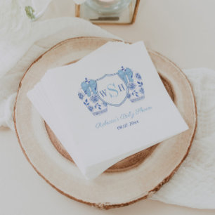Elegant Blue Bow Monogram Boy Shower Party Pappersservett