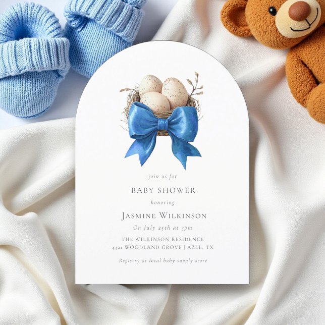 Elegant Blue Bow Nest Baby Shower Inbjudningar (Skapare uppladdad)