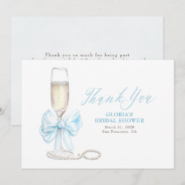 Elegant Blue Bow Prosecco Bridal Shower Thank You Tack Kort
