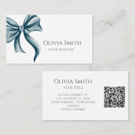 Elegant Blue Bow QR Code Visitkort