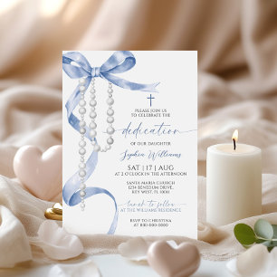 Elegant Blue Bow & Rosary Dedication Inbjudningar