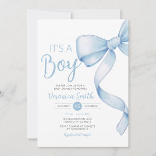 Elegant Blue Bow themed Girl Coquette Baby Shower Inbjudningar