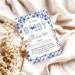 Elegant Blue Bow Toile de Jouy Blommigt Baby Showe Inbjudningar